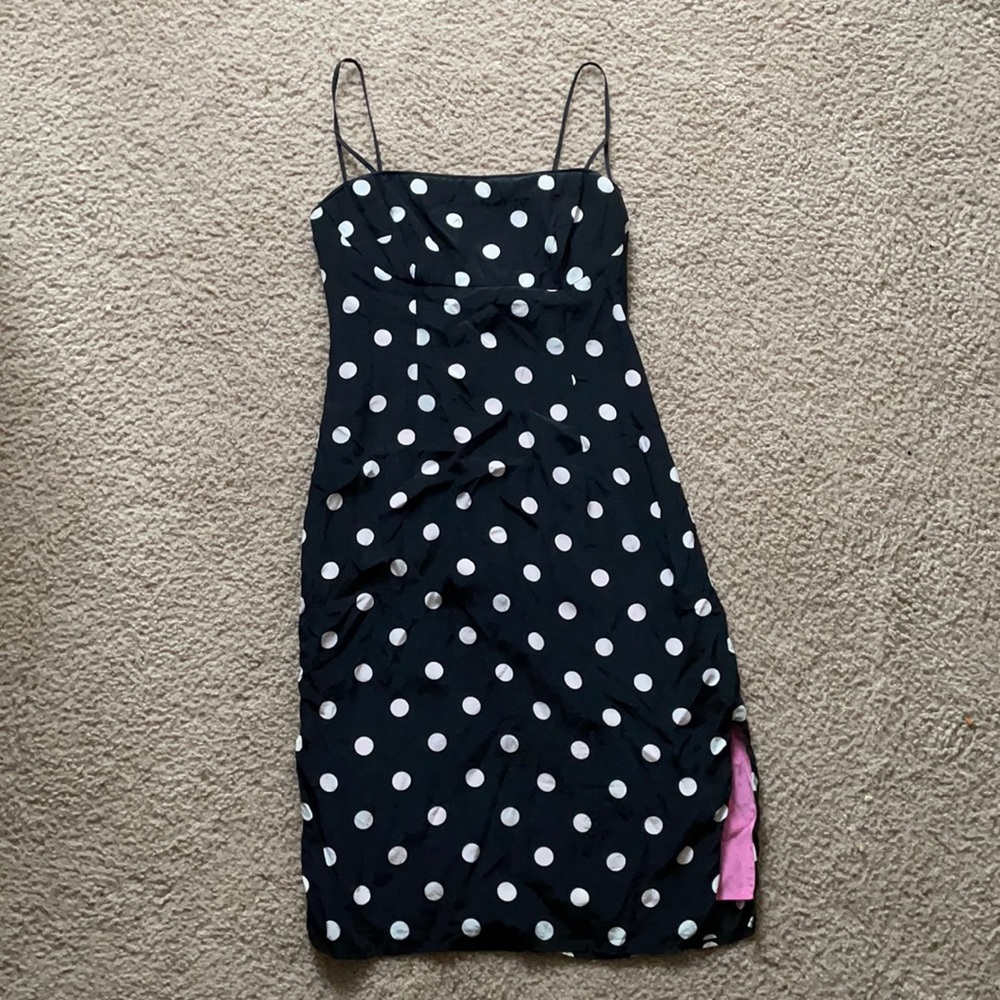 Vintage 90s Polka Dot Silk Dress (Size 6)